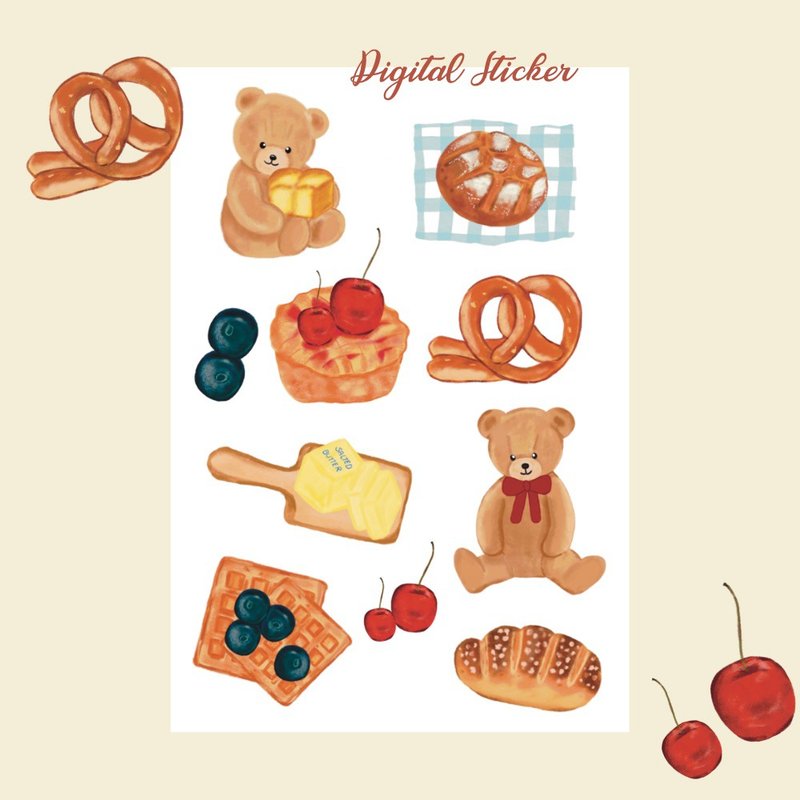 Digital sticker Teddy bread : planner & note decoration - 電腦手機桌布/貼圖/App 圖示 - 其他材質 