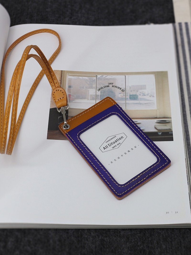 Customized Gift Vegetable Tanned First Layer Leather Straight Card Sleeve with Neck Strap - ที่ใส่บัตรคล้องคอ - หนังแท้ 