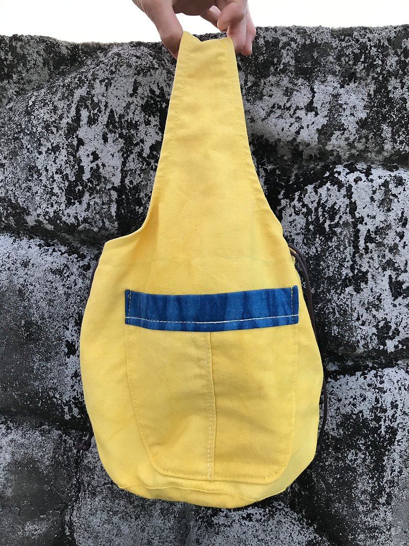 Sunshine Natural Side Shoulder Bag - กระเป๋าแมสเซนเจอร์ - ผ้าฝ้าย/ผ้าลินิน สีเหลือง