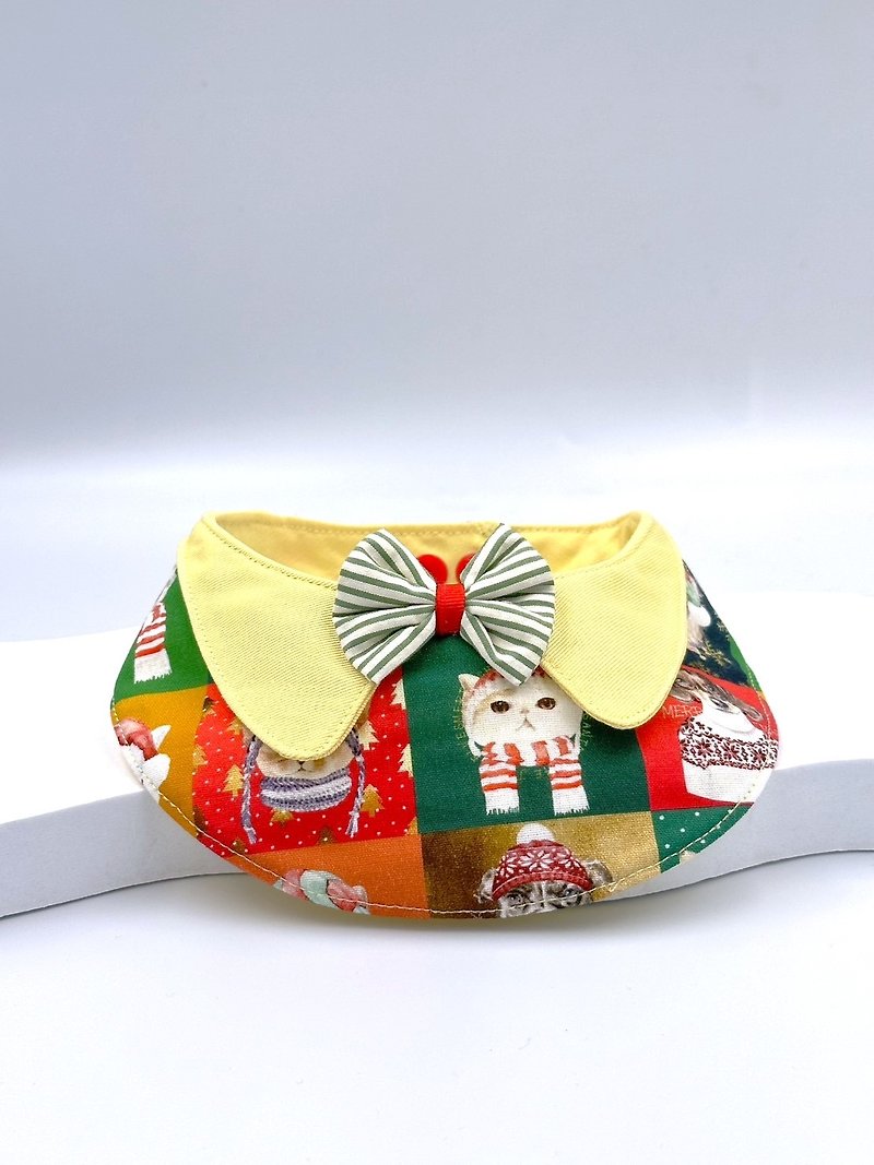 Original design pet playful Christmas handmade scarf - suitable for medium and large sizes - หมอน - ผ้าฝ้าย/ผ้าลินิน สีเหลือง