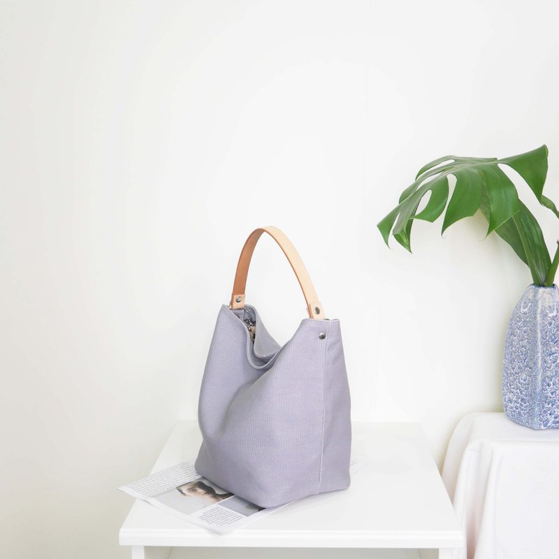 質感帆布 MINI水桶包 Mini bucket bag #92淺灰 - 側背包/斜背包 - 棉．麻 灰色