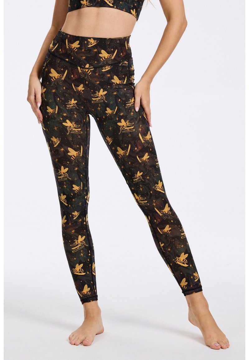 Queen Bee High-Waisted Leggings With Pockets - Women's Sportswear Bottoms - Eco-Friendly Materials Multicolor