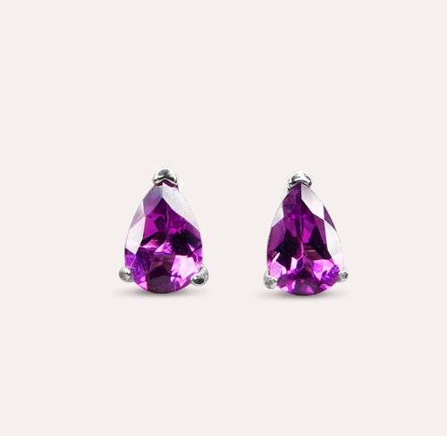 安珠 AND JEWEL 每天配戴的天然寶石 AND 玫瑰榴石 紫色 水滴 4*6mm 耳環 經典系列 Pear E 天然寶石