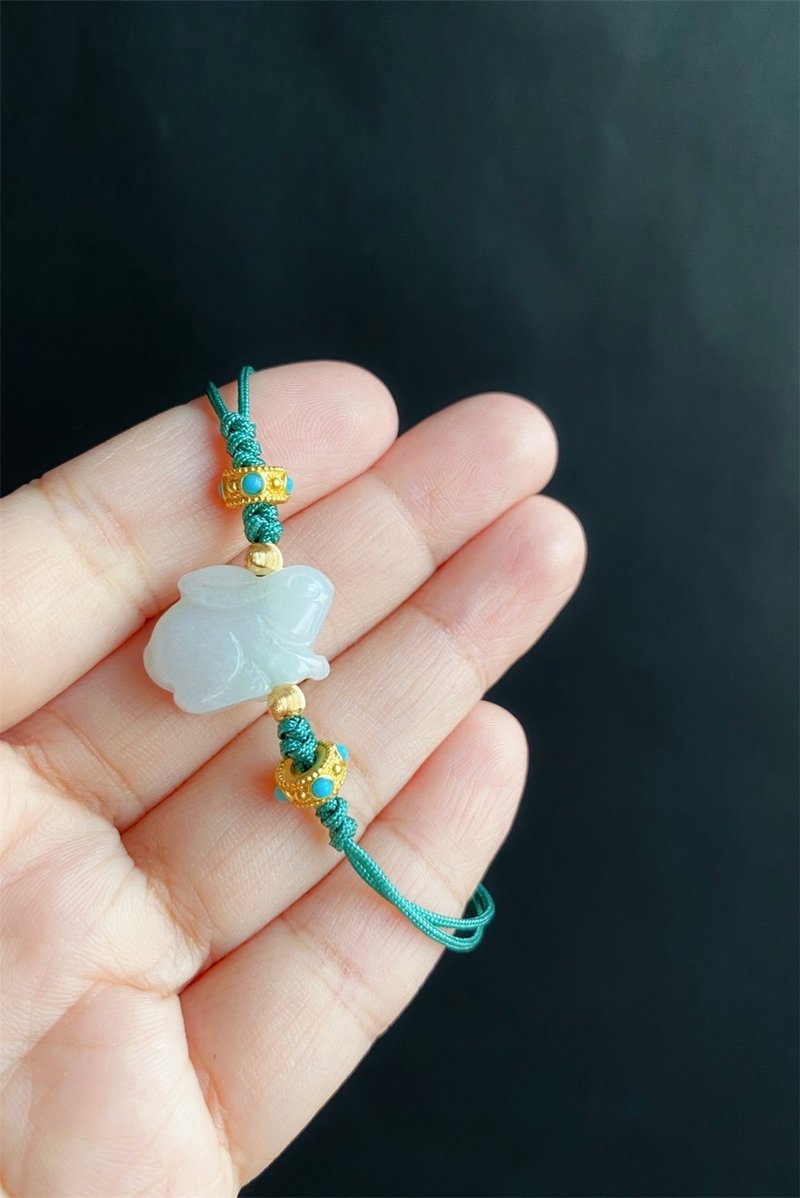 Natural Burmese Jade Jade Ice Green Background Jade Rabbit Wishes Come True Good Luck Wish You Strap Gift Bracelet - สร้อยข้อมือ - หยก สีเขียว