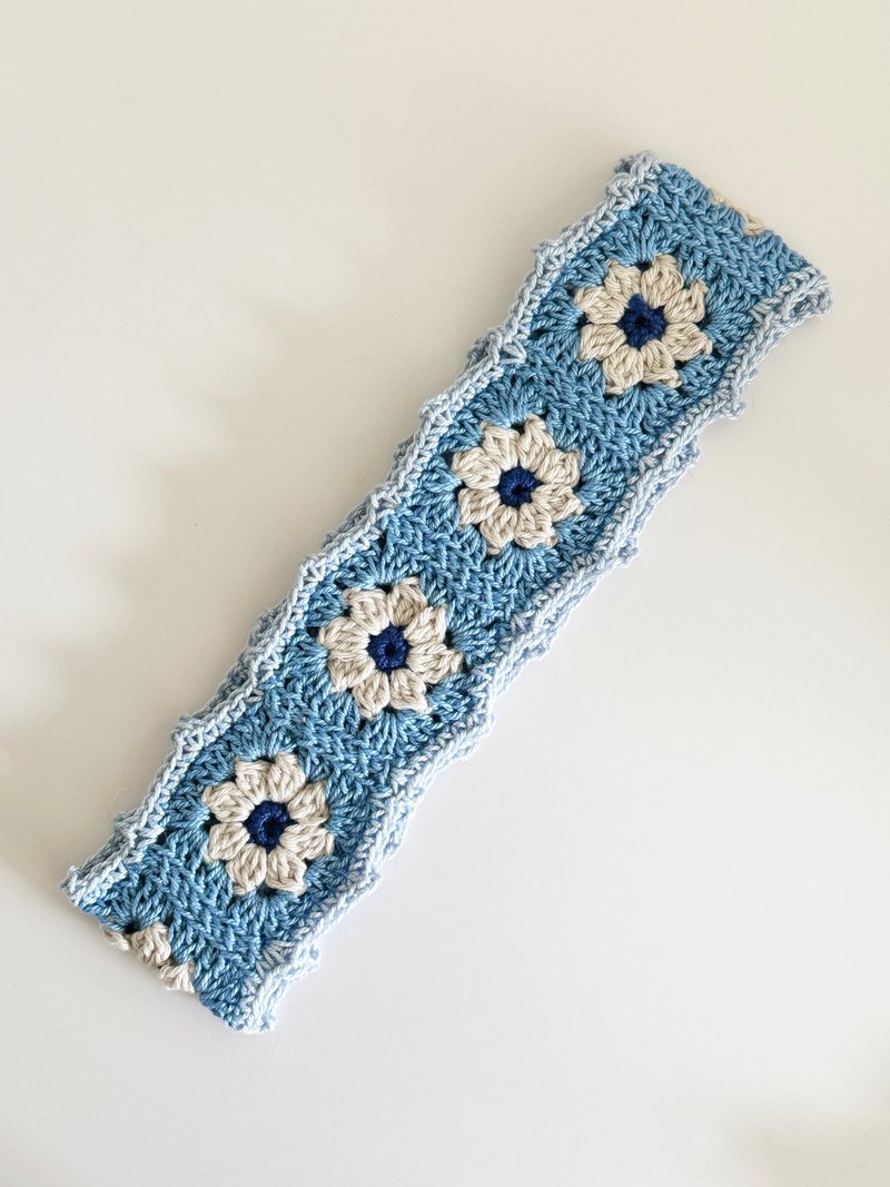 Crochet flower granny square headband - ที่คาดผม - ผ้าฝ้าย/ผ้าลินิน สีน้ำเงิน