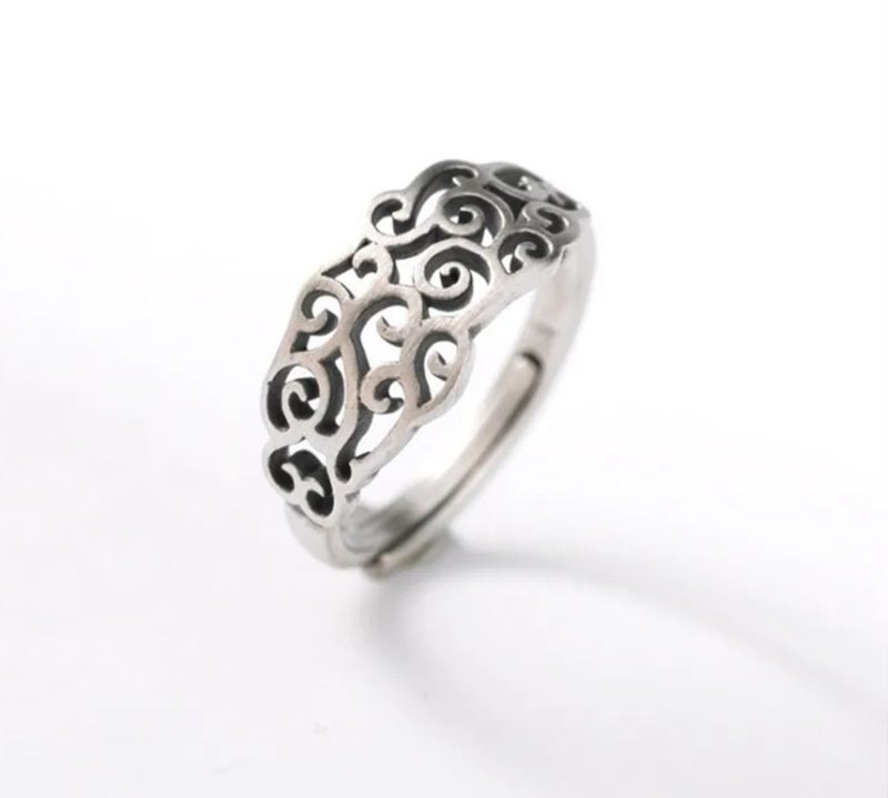 Thai Silver Hollow Vines Rings for Women Ethnic Vintage Open Rings Real 925 - แหวนทั่วไป - เงินแท้ สีเงิน