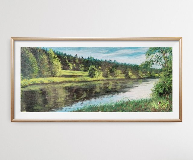 川岸の絵画 オリジナル風景画 16x20インチ 印象派油絵