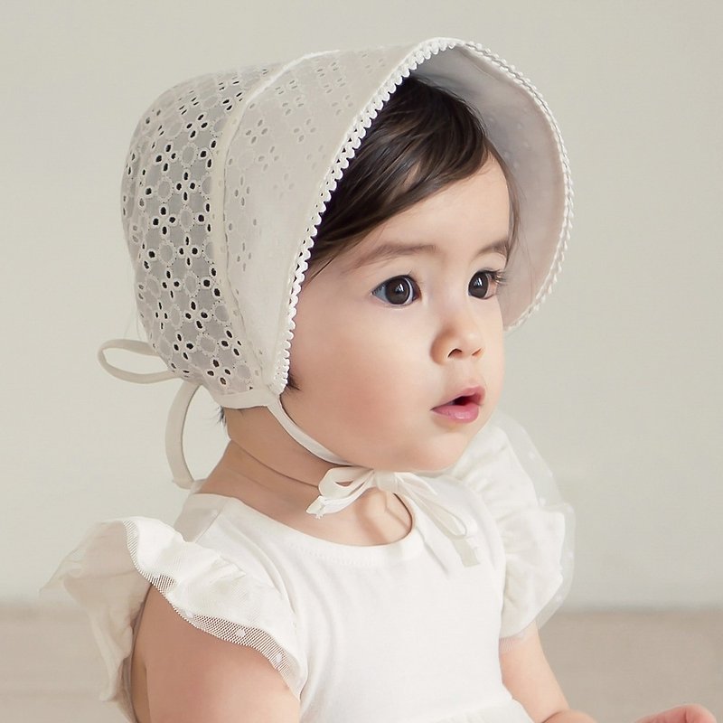 Happy Prince Chloe Lace Baby Girl Visor Made in Korea - หมวกเด็ก - ผ้าฝ้าย/ผ้าลินิน ขาว