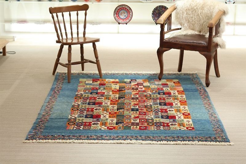 手織り 絨毯 ハンドメイド ラグ newデザイン キリム ブルー リビングサイズ - 絨毯・カーペット - その他の素材 ブルー