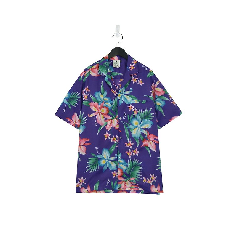 A‧PRANK : DOLLY :: Vintage VINTAGE Grape Violet Hawaiian T-shirt (T806014) - เสื้อเชิ้ตผู้ชาย - ผ้าฝ้าย/ผ้าลินิน สีม่วง