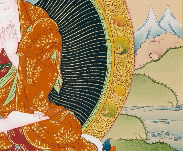 【真作】絵画　日本画　静寂の中の微笑　柔らかな色彩の幻想的な仏画　W55 真作】絵画 日本画 静寂の中の微笑 柔らかな色彩の幻想的な仏画