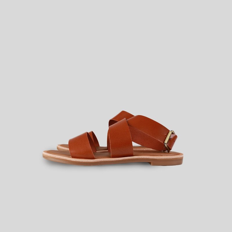 Brown cross strap leather sandals | Tan - รองเท้ารัดส้น - หนังแท้ สีนำ้ตาล