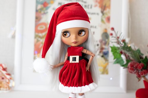 ShopFashionDolls Santa costume for Blythe, Pullip, Ice doll, BJD 1:6 set, Christmas doll outfit