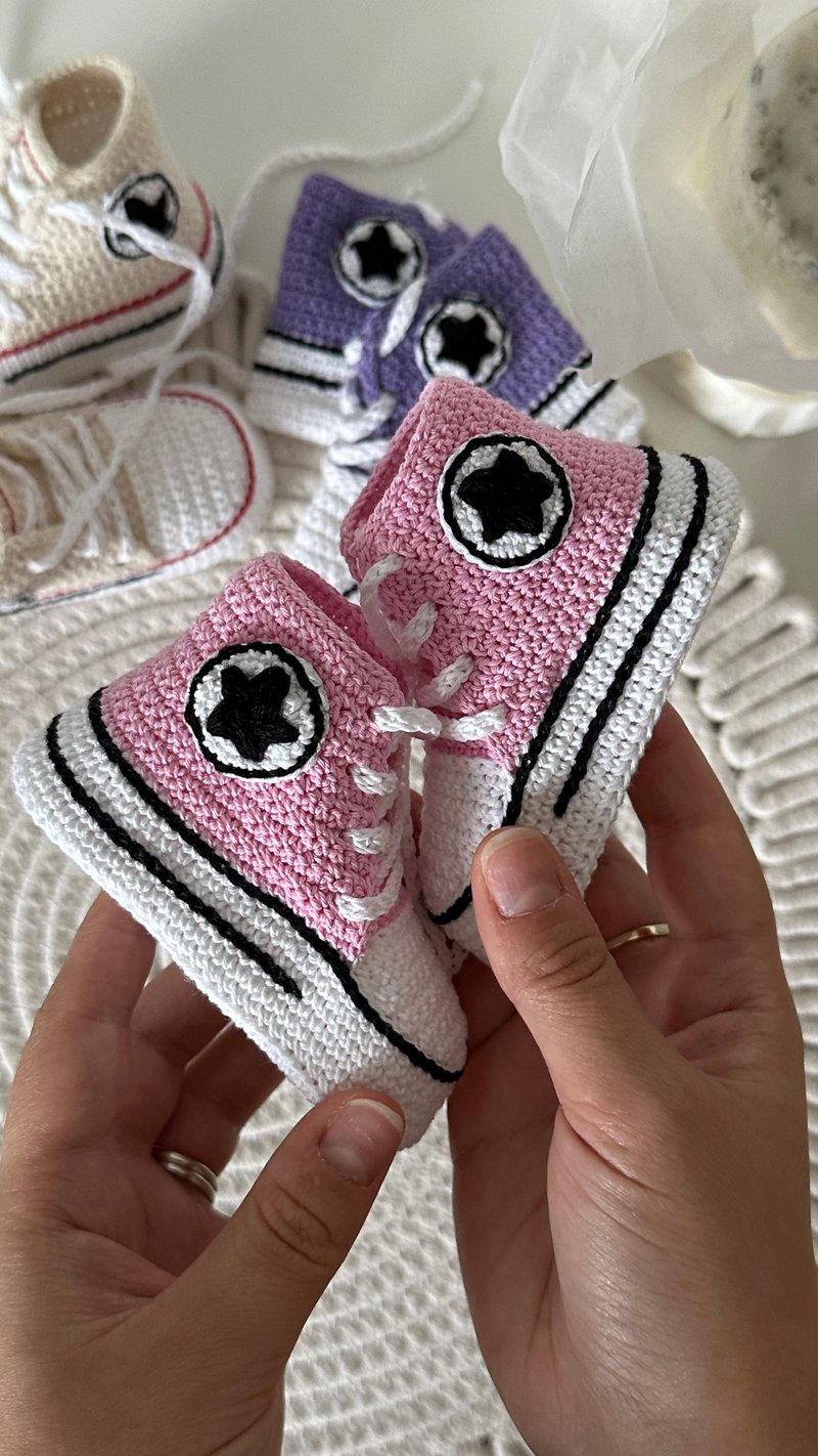 Cute Converse baby booties Baby shoes for a baby girl boy Kids Fashion Socks - รองเท้าเด็ก - ผ้าฝ้าย/ผ้าลินิน สึชมพู