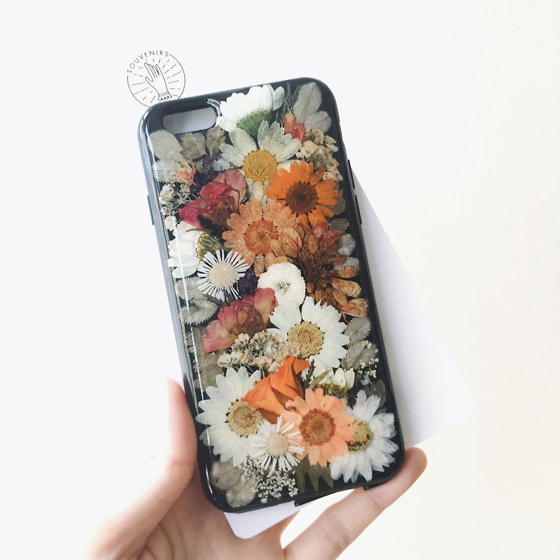 |Souvenirs|Original handmade autumn wind embossed iPhone X mobile phone shell DIY birthday gift - Phone Cases - Plants & Flowers Orange