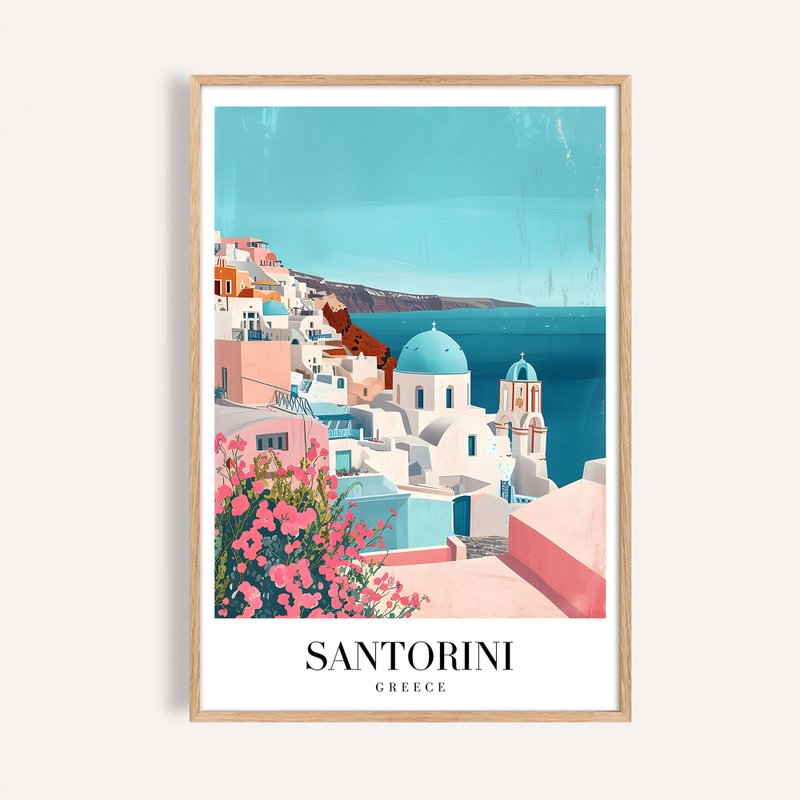 聖托里尼 藍白海岸 Santorini / 城市景觀插畫海報 掛畫 - 海報/掛畫/掛布 - 紙 