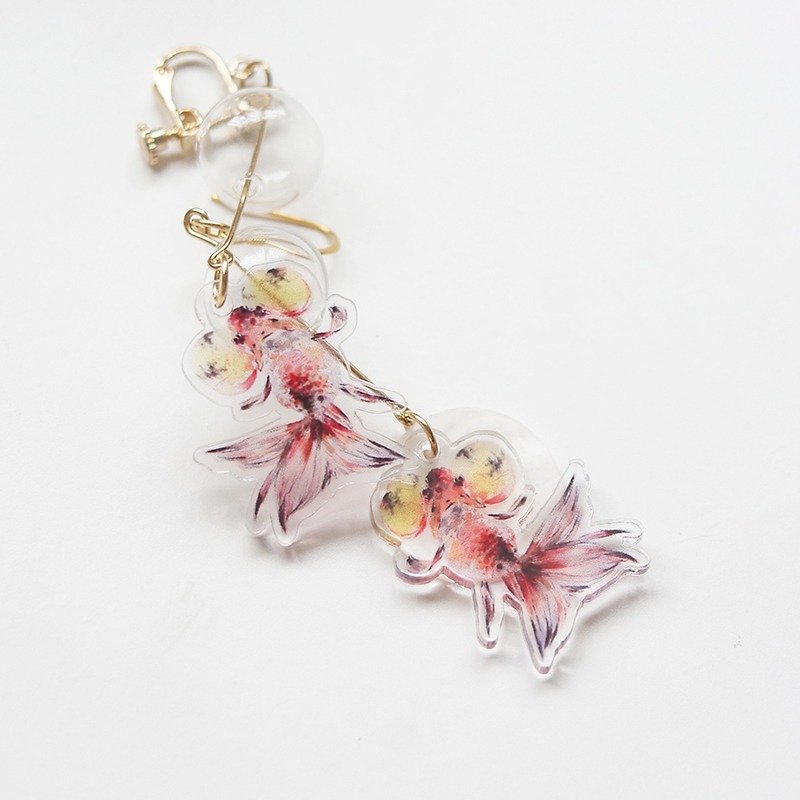 [Horned forest x cartoonist Dani] goldfish accessories hibiscus Tibetan silk thread a pair of earrings / ear clip - ต่างหู - อะคริลิค 