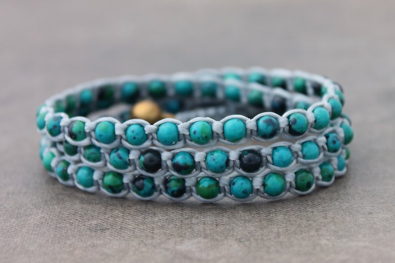 Malachite Wrap Beaded Bracelets Woven Boho Hippy Hipster Bracelets - สร้อยข้อมือ - ผ้าฝ้าย/ผ้าลินิน สีเขียว