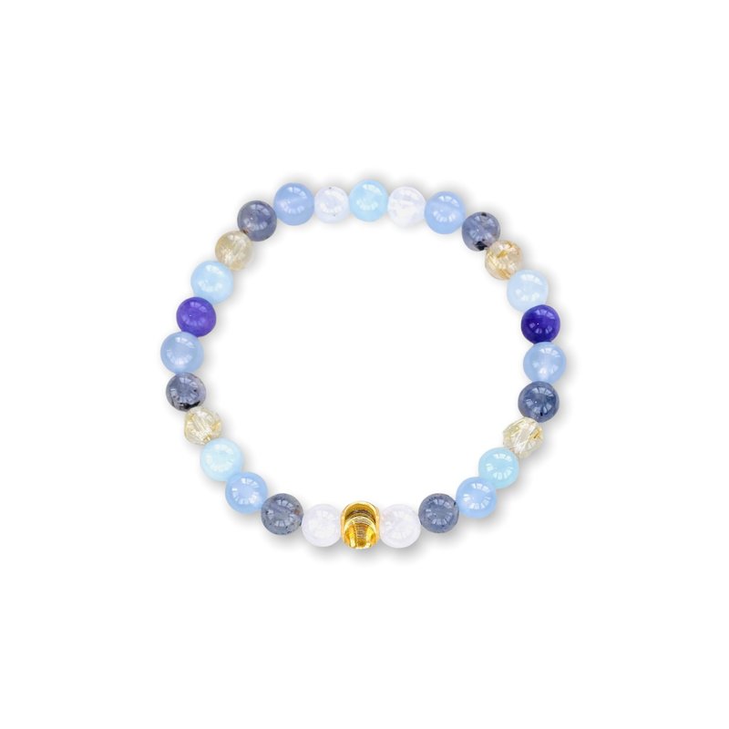 Autumn purple titanium crystal aquamarine South African ice blue chalcedony cordierite moonstone gold bracelet - Bracelets - Crystal 