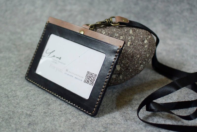 YOURS leather horizontal document holder personality black leather + logs - ที่ใส่บัตรคล้องคอ - หนังแท้ 