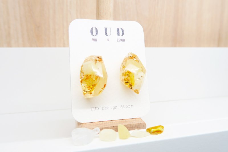 OUD Original-Natural Gem-14K gf-Mixed Gems Citrine Stud Earring/Clip-on - Earrings & Clip-ons - Crystal Yellow