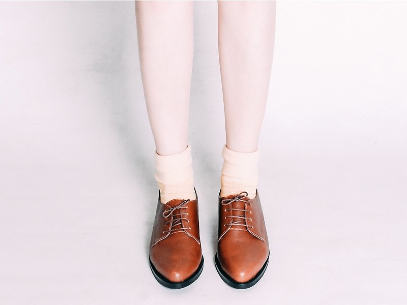 Gentlemen's shoes without squeezing your feet! Coconut brown-cream cream matte Derby shoes all leather MIT handmade in Taiwan - Women's Oxford Shoes - Genuine Leather Brown