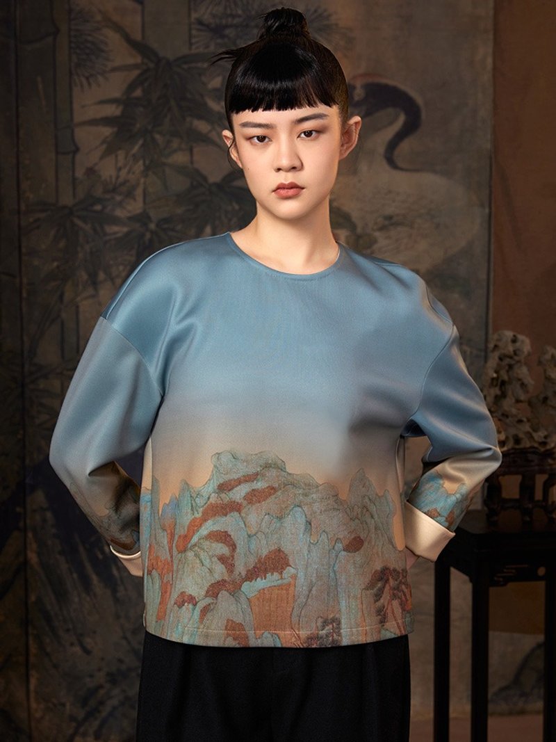 Fairy Mountain/Green Landscape New Chinese Style Top - เสื้อผู้หญิง - เส้นใยสังเคราะห์ หลากหลายสี