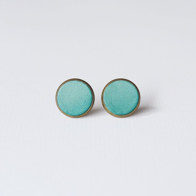 Project 05:21 AM Dawn - Leather Earrings / Bronze Earrings / Stud Clip-On - Earrings & Clip-ons - Genuine Leather Blue