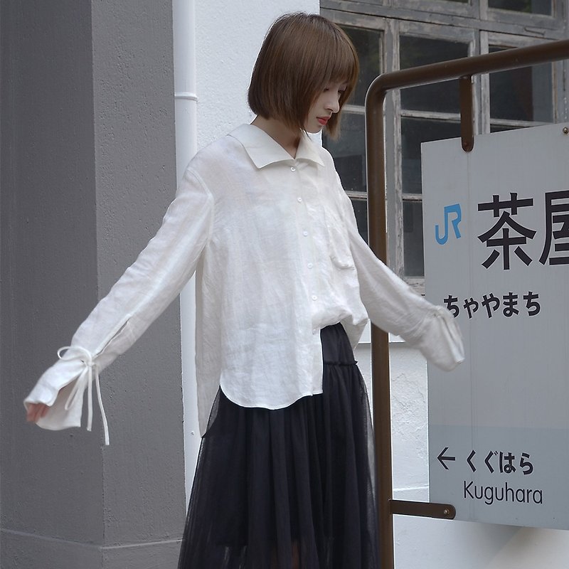 Linen Strap White Shirt|Shirt|Designer Series|Linen|Independent Brand|Sora-161 - Women's Shirts - Cotton & Hemp White