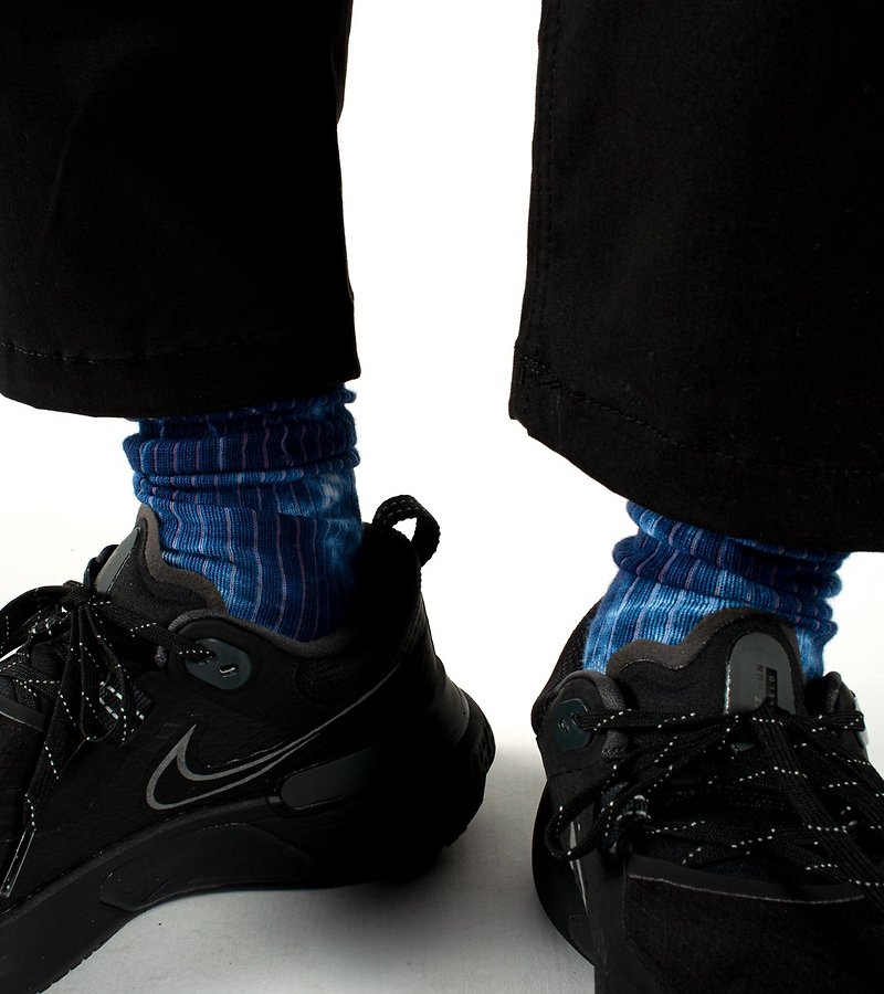 Dye Navy - Layers lite casual cuff socks - ถุงเท้า - ผ้าฝ้าย/ผ้าลินิน สีน้ำเงิน