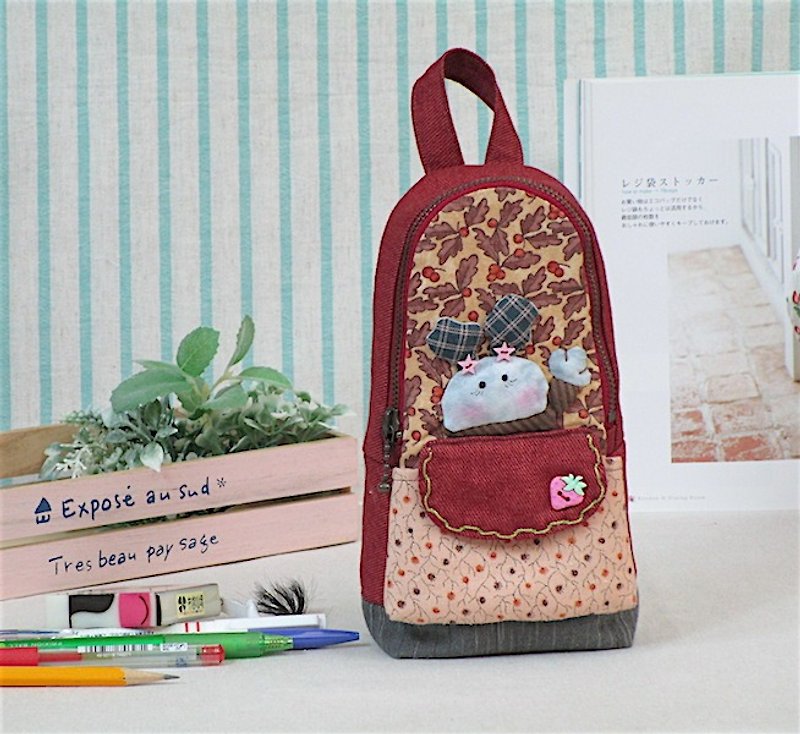 Hello rabbit pen bag - กล่องดินสอ/ถุงดินสอ - ผ้าฝ้าย/ผ้าลินิน สีแดง