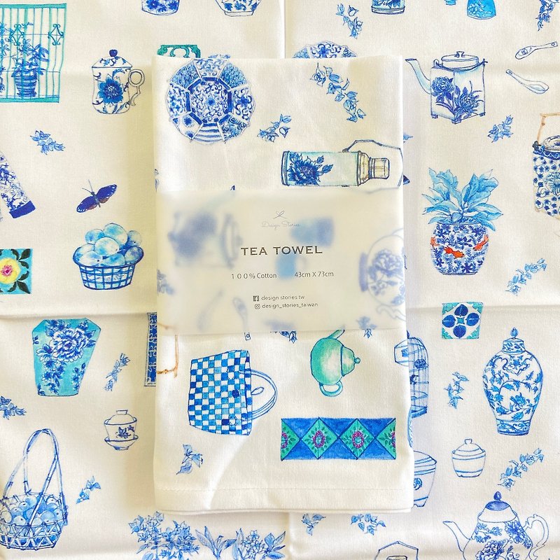 Taiwan blue and white Tea Towel - อื่นๆ - ผ้าฝ้าย/ผ้าลินิน สีน้ำเงิน