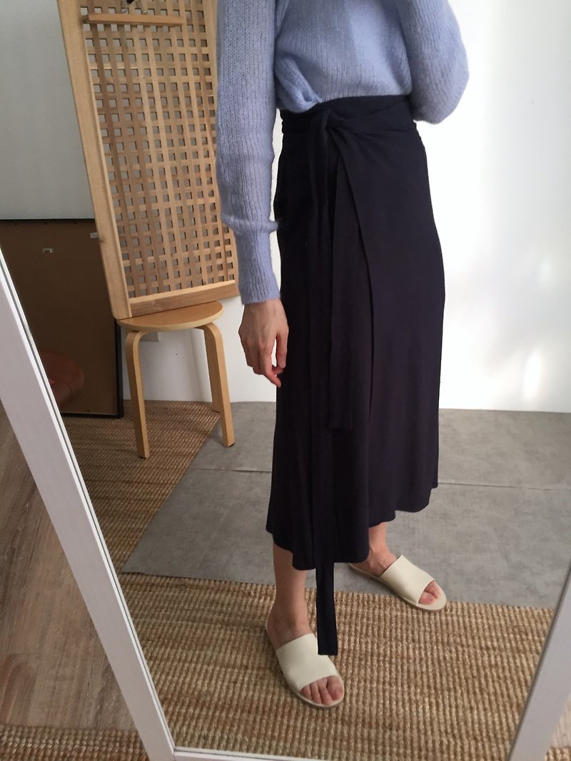 Summer cotton and linen one-piece wrap skirt NG products dark blue S - ชุดเดรส - ผ้าฝ้าย/ผ้าลินิน สีดำ