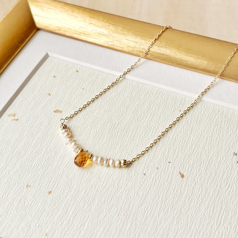 Citrine Drop Pearl Necklace-November Birthstone-Birthday Gift - สร้อยคอ - คริสตัล สีส้ม