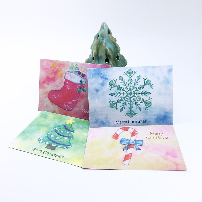 Watercolor Christmas Card Pack/4 Free Plain Envelope - Cards & Postcards - Paper Red