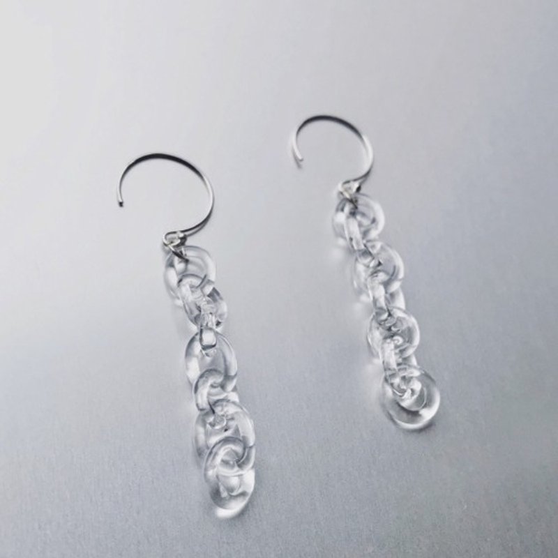 Round long chain 2way Earring SV - 耳環/耳夾/耳骨夾 - 玻璃 透明