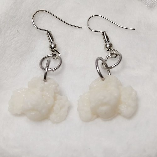 luckyhandmade246 White Poodle Dog Earring Handmade Air Dry Clay Eco Friendly Stainless Hook