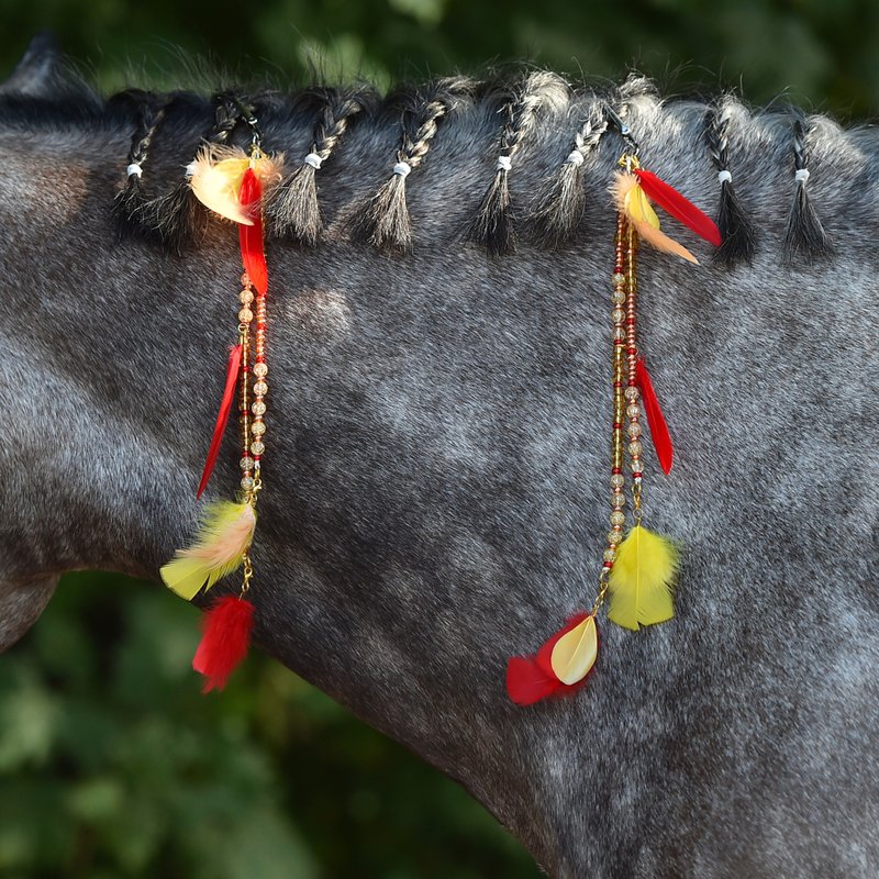 Western tack Handmade pony mane and tail beads 2 clips Rhythm beads & gift box - อื่นๆ - แก้ว สีแดง