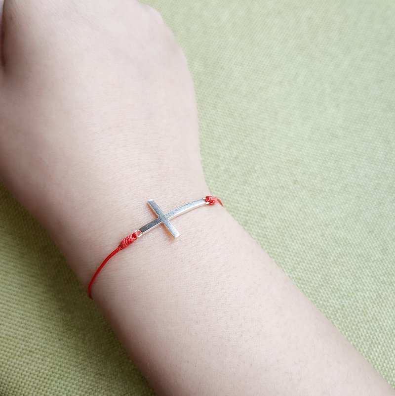 Intimate secret words cross Silver braided bracelet red thread color can be customized customized gifts - Bracelets - Sterling Silver Silver