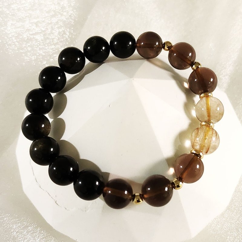 Golden Stone Tea Crystal Yellow Hair Quartz | Guardian of mysterious energy, attracting wealth, career, healing and balance - Bracelets - Crystal Black