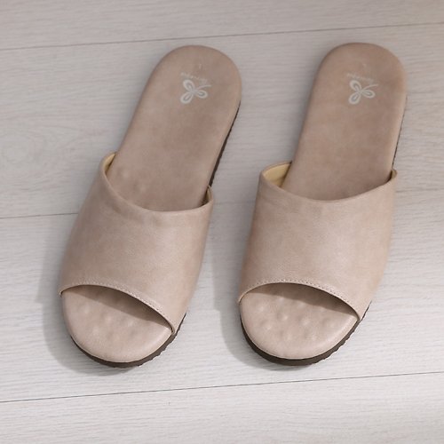 維諾妮卡 【維諾妮卡】舒適減壓 優質乳膠室內皮拖鞋-米色