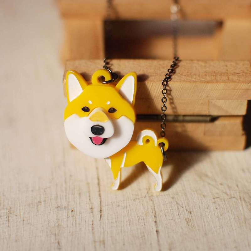 Shiba Inu/yellow/hairy child on the neck/top-heavy/short chain - Necklaces - Acrylic Yellow