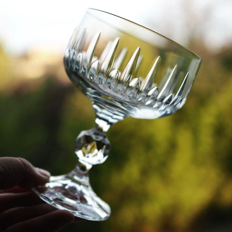 法國老件 切割水晶玻璃香檳杯 / 洒杯 (一件) - 酒杯/酒器 - 玻璃 透明