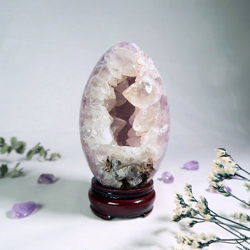 ウルグアイ産❣️天然石 瑪瑙の卵形 置物D.474 メノウ幸運の卵 010694 -