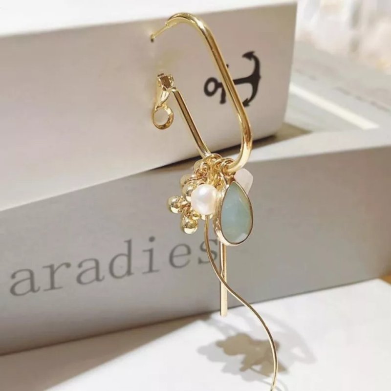 1KM 星期一晴•C圈珍珠寶石耳環-2色 - 耳環/耳夾/耳骨夾 - 半寶石 