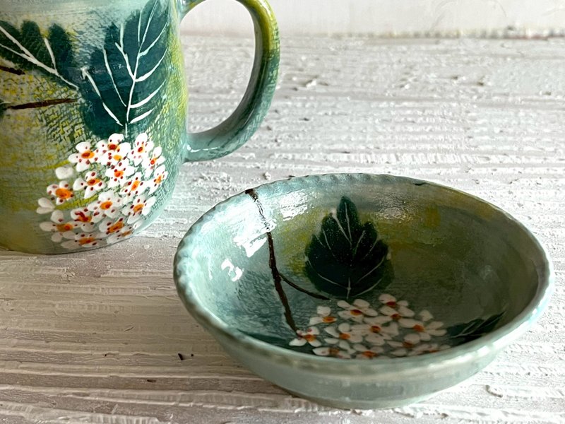 菱葉繡線菊刻畫小缽_陶瓷餐碗 - 碗 - 瓷 綠色