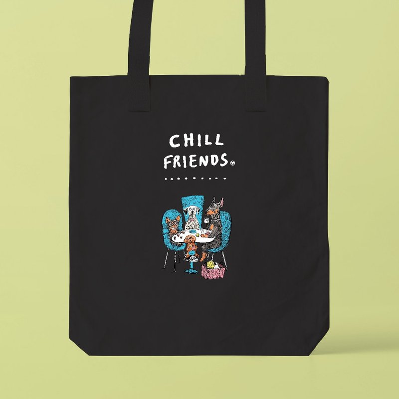 CHILL FRIENDS_狗狗聚會 / 可容納 A3 尺寸的托特包 - 手提包/手提袋 - 棉．麻 白色