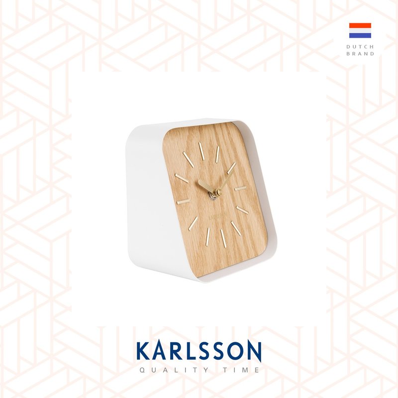 荷蘭Karlsson, Table clock Squared white steel natural wood - 時鐘/鬧鐘 - 木頭 咖啡色