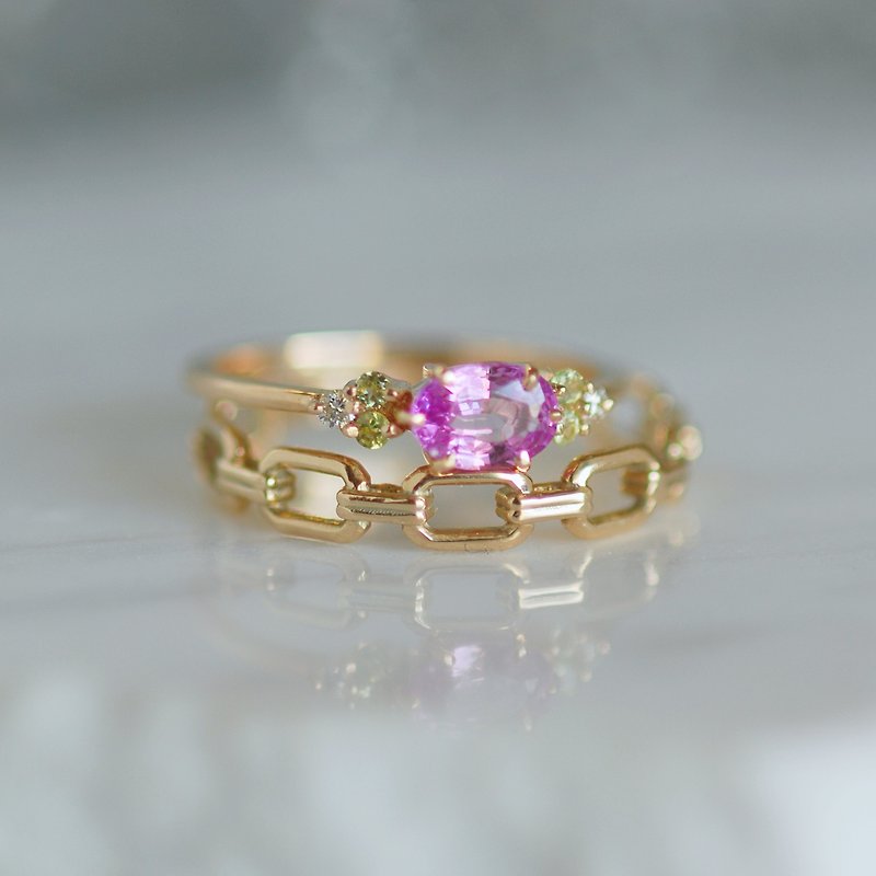 Purple sapphire color stone ring / K10YG [Limited to 1 item] - แหวนทั่วไป - เครื่องเพชรพลอย สึชมพู