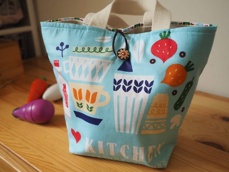 Handmade food pattern canvas handbag - Handbags & Totes - Cotton & Hemp Blue